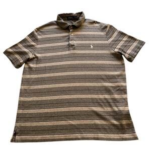 Polo Ralph Lauren Mens Polo Golf Shirt Gray, White, & Black Striped Short Sleeve